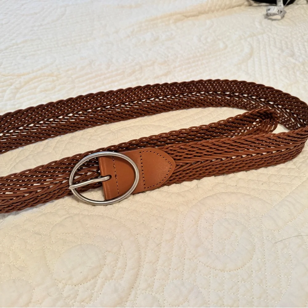 Target Tan Leather Woven Belt with Silver Buckle